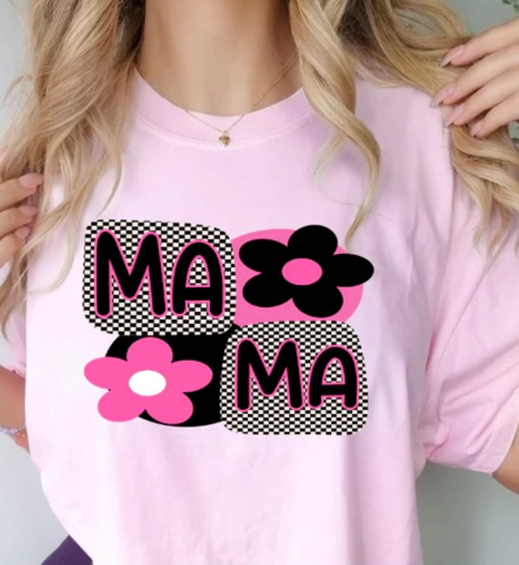 MAMA BLACK AND PINK FLOWERS